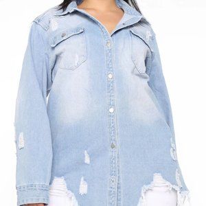Used Fashion Nova Never Fray Never Distressed Denim Shirt - Light Wash